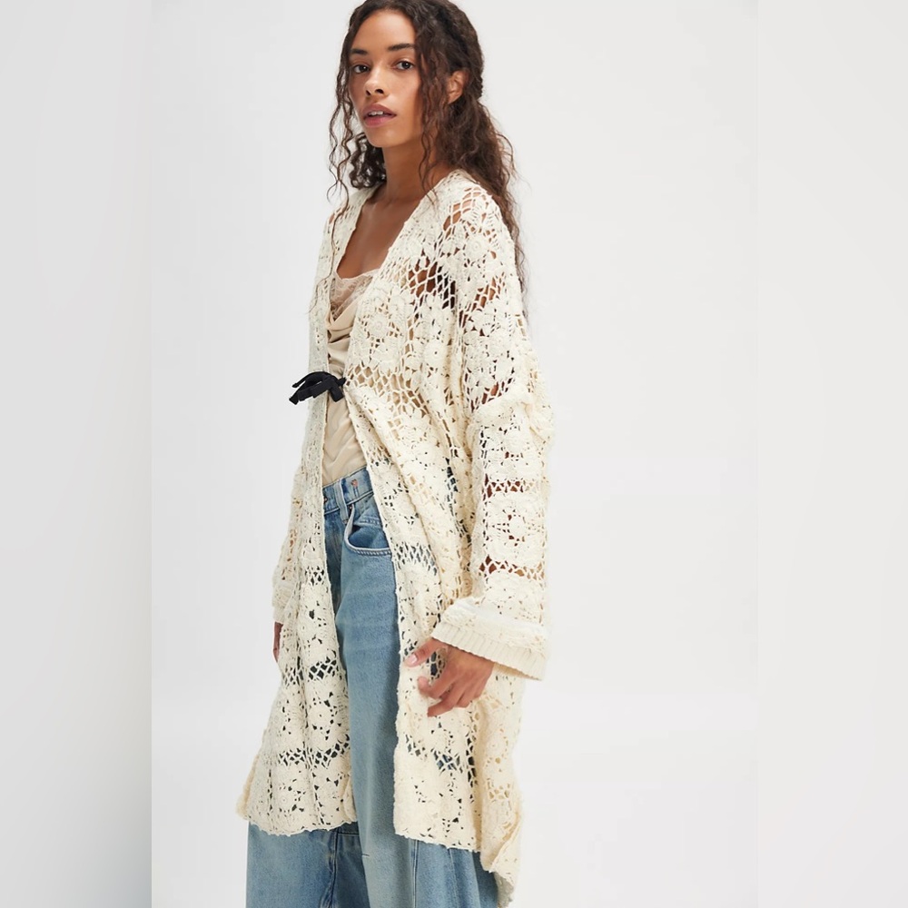Free People Ivory Crochet Duster Cardigan